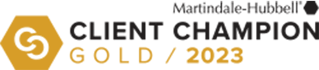Logo Recognizing Jason R. Schultz P.C.'s affiliation with Martindale Hubbell Client Champion Gold